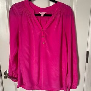 Lilly Pulitzer Elsa Silk Blouse Hot Pink Size M